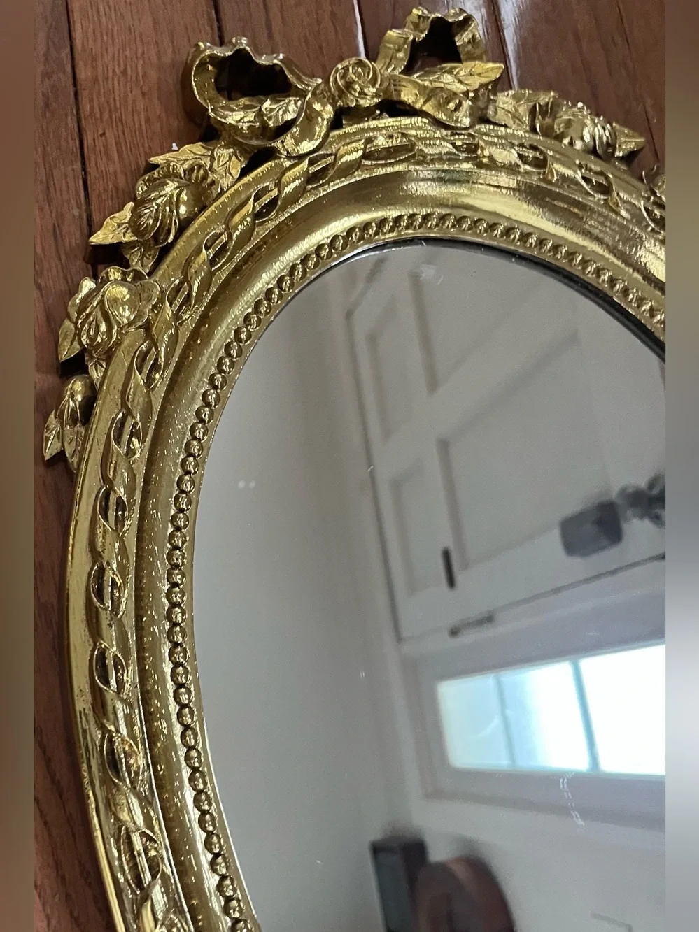 Home Interiors Gold Ornate Oval Wall Mirror with Floral Bow Accent